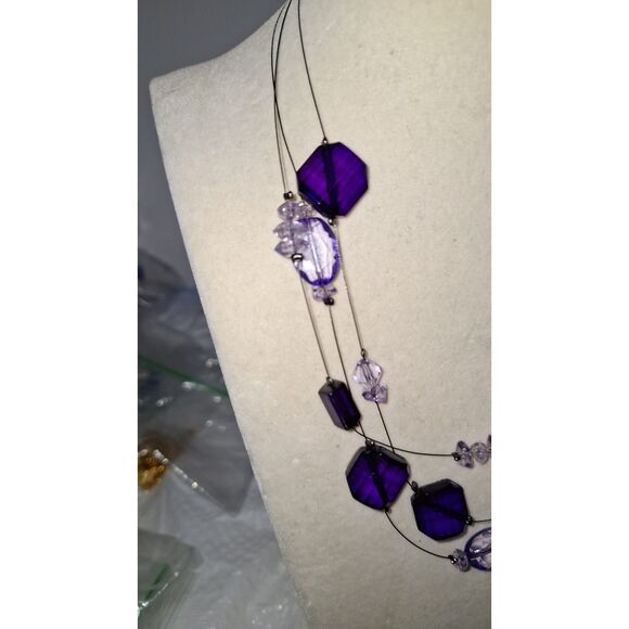 Acylic Women's Layered Necklace Purple Beaded Boho Elegant Evening Cocktail - Picture 4 of 8